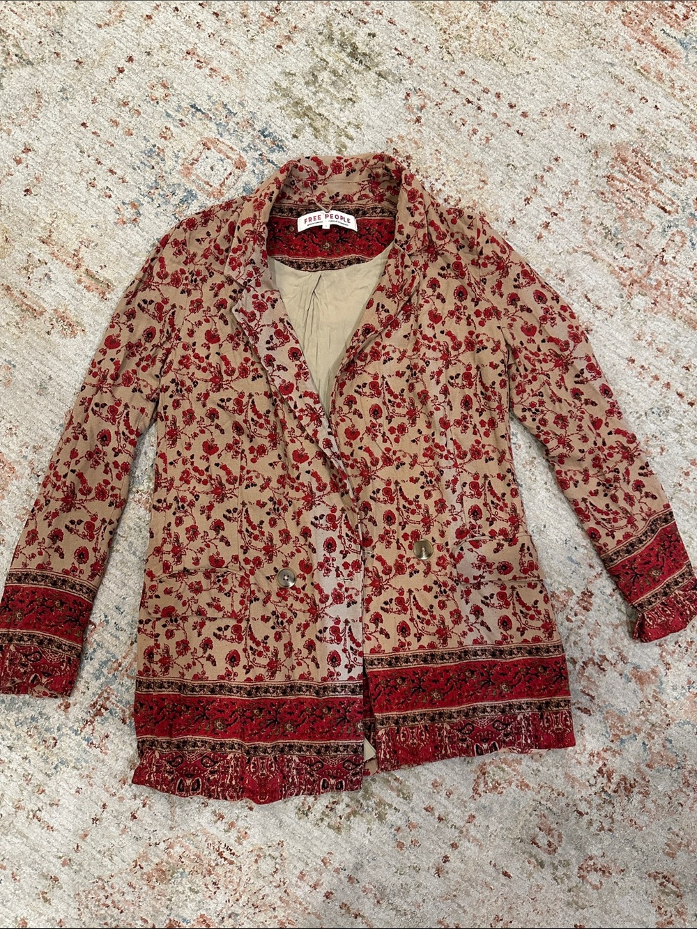 Free People Beige and Red Floral Printed Blazer